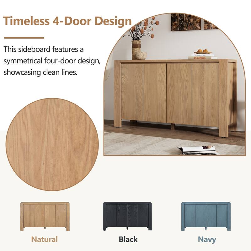 Retro 4-Door Sideboard with Distressed and Adjustable Shelves