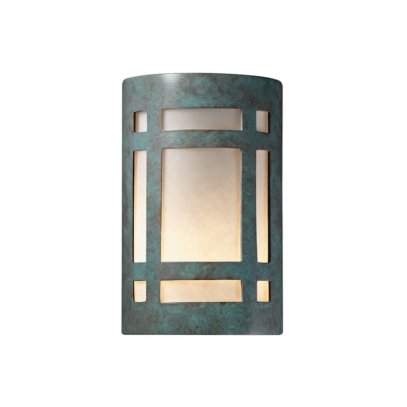 Justice Design Group Ambiance Small ADA Craftsman Window Verde Patina Open Top & Bottom Wall Sconce