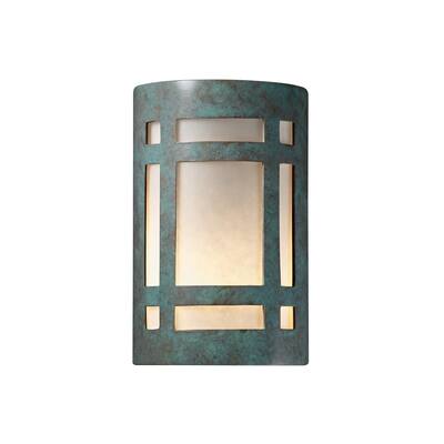 Justice Design Group Ambiance Small ADA Craftsman Window Verde Patina Open Top & Bottom Wall Sconce