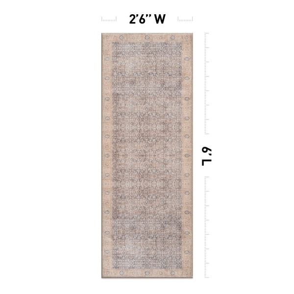 dimension image slide 14 of 27, Vintage Washable Rug – Low Pile with Subtle Pattern, Perfect for Neutral Spaces in Living Room, Entryway, or Bedroom