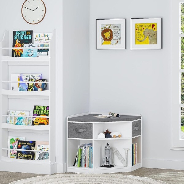 UTEX Corner Reading Nook Bench with Storage Corner Cabinet with 3 Cubbies for Living Room Bedroom White Bed Bath Beyond 38933322