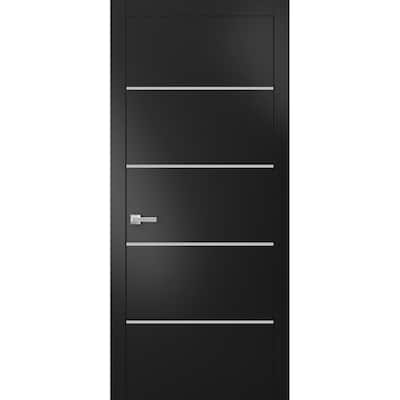 Solid French Door 18 x 80 Planum 0210 Matte Black with| Bathroom