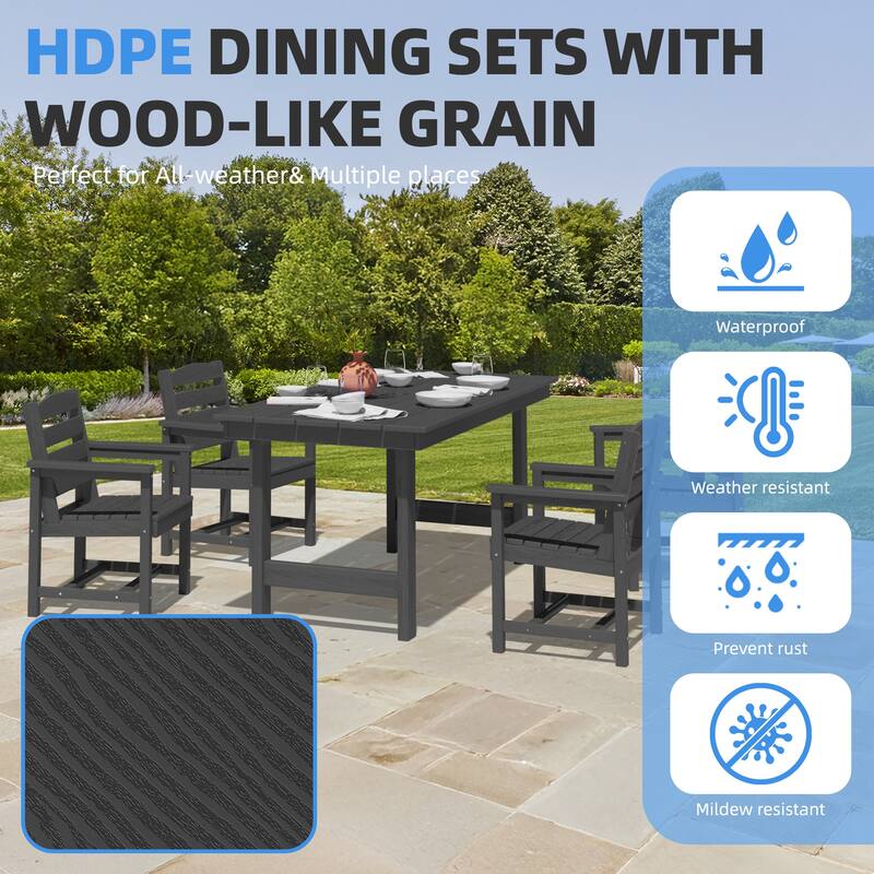 5-Piece HDPE Outdoor Dining Table Sets with Umbrella Hole - 1-Table 4-Chairs