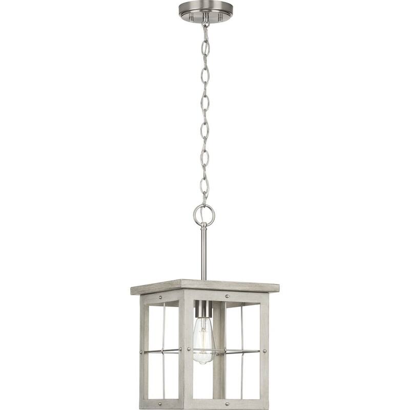 Hedgerow Collection 1-Light Grey Washed Oak Farmhouse Mini-Pendant Hanging Light - 10.375 in x 10.375 in x 19.375 in
