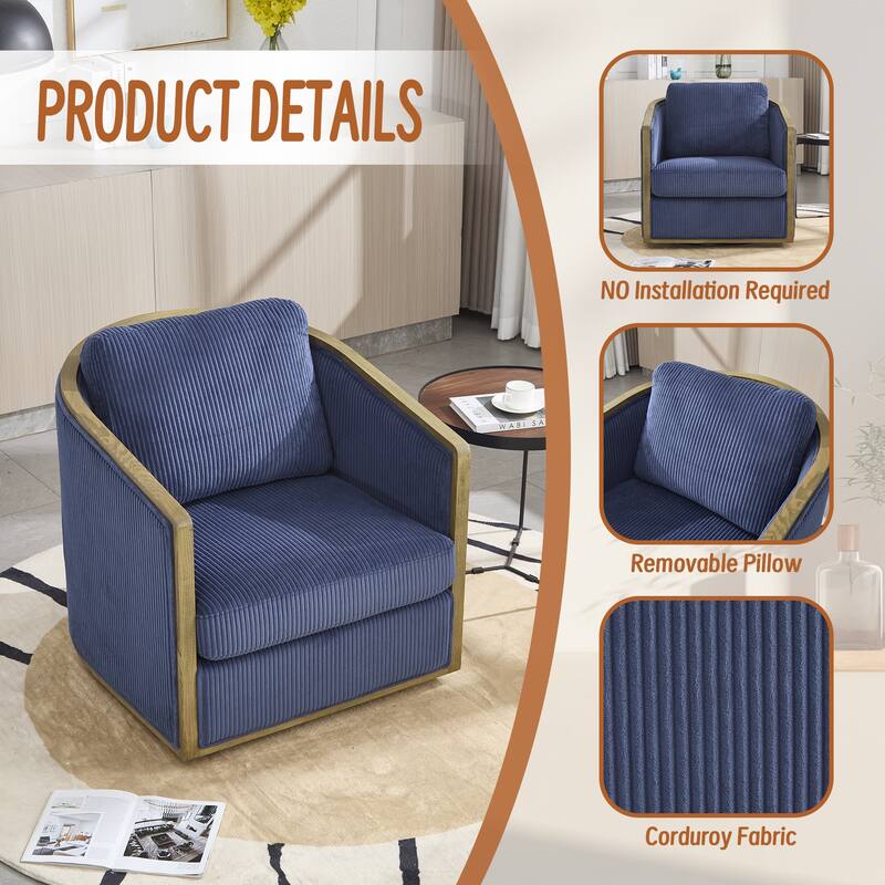 Accent Chair Sofa Chair with High-Density Foam and Curved Back, Degree Swivel Barrel Club Chair Lounge Chair