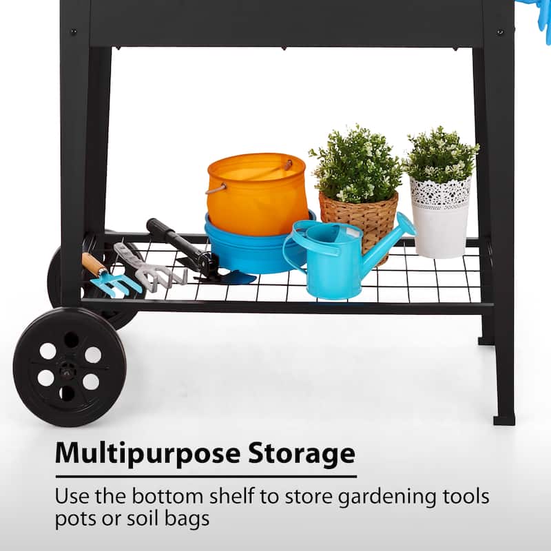 MAISON ARTS Metal Raised Planter Box with Legs Outdoor Elevated Garden Bed On Wheels for Vegetables Flower Herb