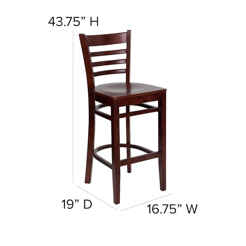 Ladder Back Wooden Restaurant Barstool - 16.75"W x 19"D x 43.75"H - 16.75"W x 19"D x 43.75"H