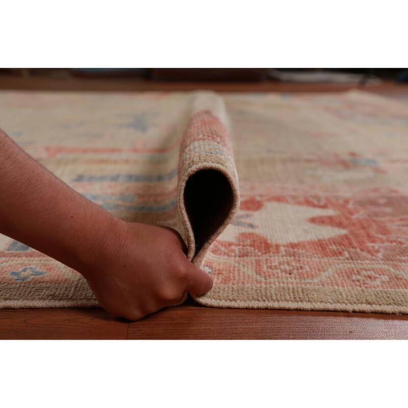 Hand Knotted Oriental 100% Wool Carpet Transitional All-Over Beige & Ivories Oushak Area Rug - 12' 2'' X 9' 4''