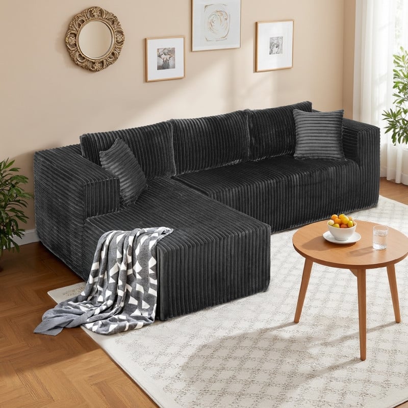 105.11 in. Wide Square Arm 2-Piece Modern Plush Fabric L-Shape Modular Sectional Sofa with Chaise