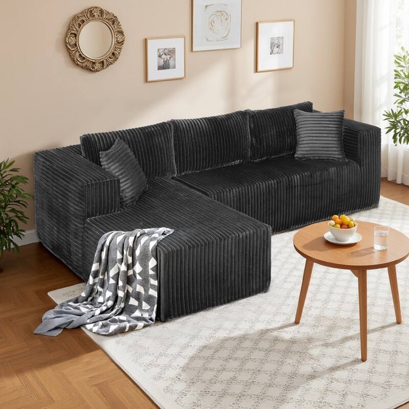 105.11 in. Wide Square Arm 2-Piece Modern Plush Fabric L-Shape Modular Sectional Sofa with Chaise