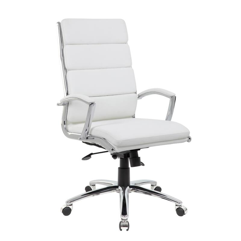 Dave Tall Executive Swivel Armchair, Chrome Finish, White Vinyl