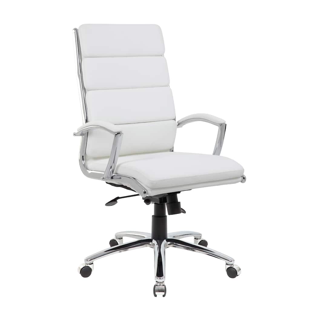 Dave Tall Executive Swivel Armchair, Chrome Finish, White Vinyl