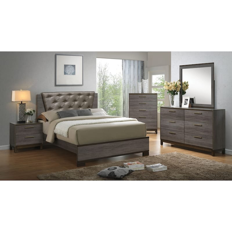 Contemporary 2 Drawers Nightstand Two Tone Antique Gray Bedroom Furniture Nightstand