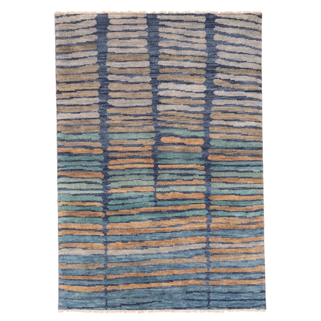 ECARPETGALLERY Hand-knotted Peshawar Ziegler Blue Wool Rug - 4'5 x 6'5