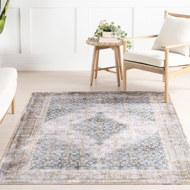 Nuloom Caius Faded Medallion Machine Washable Area Rug