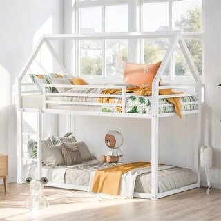 Twin over Twin House Bunk Bed with Built-in Ladder - Bed Bath & Beyond ...