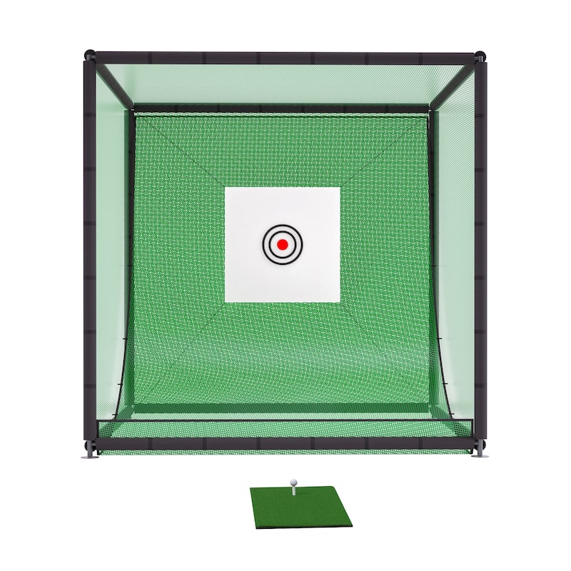 10'x10'x10' Golf Practice Cage - Metal Frame Hitting Net for Backyard or Indoor Simulator Use - 118.11"L x 118.11"W x 118.11"H