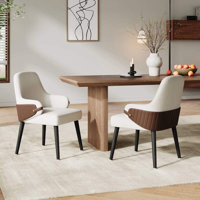 Christopher Knight Home - Modern Upholstered Dining Chair Set with Two-Tone Fabric Armchair Design - Beige+Brown