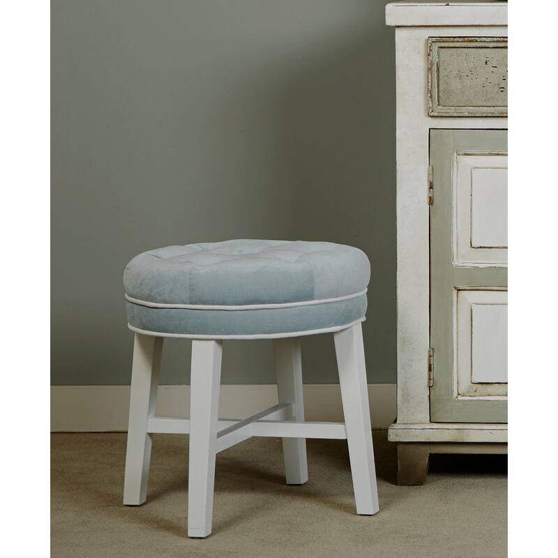 Hillsdale Furniture Sophia Tufted Backless Vanity Stool, White with Spa Blue Fabric - Spa Blue - 16" x 16" x 18" - 16" x 16" x 18" - Spa Blue