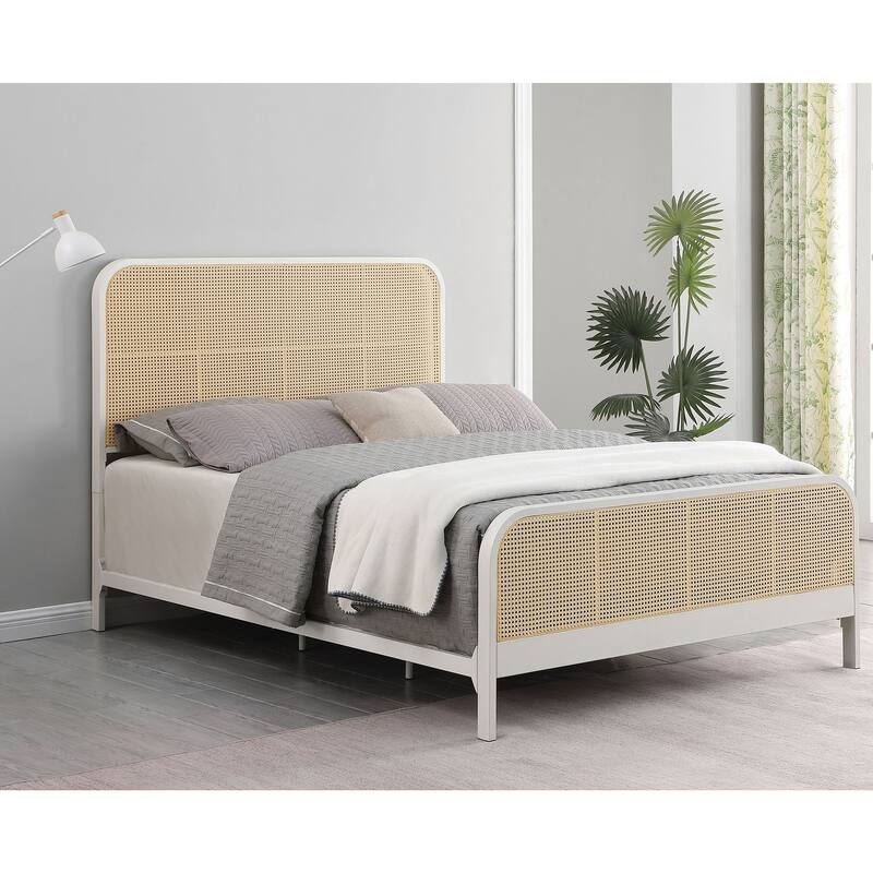 Randall White Open Cane Webbing Metal Queen Bed