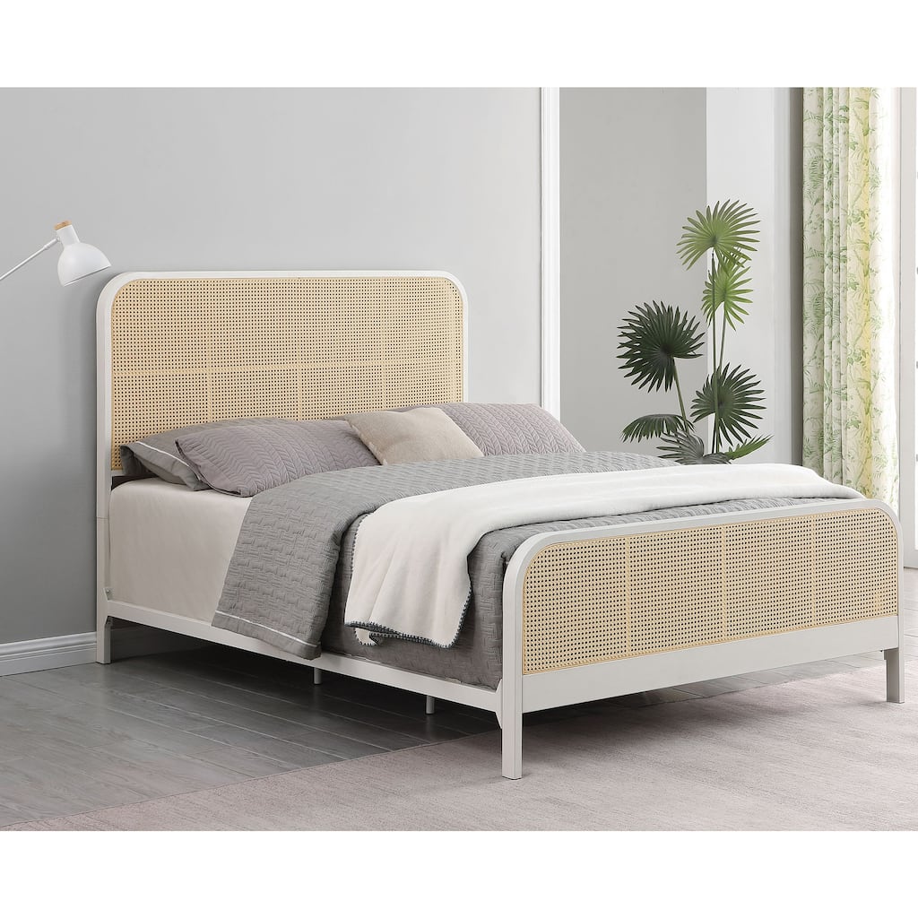 Randall White Open Cane Webbing Metal Queen Bed