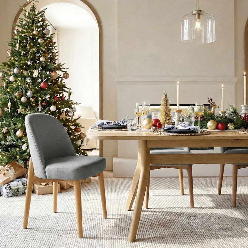 Linen Upholstered Dining Chairs With Solid Wood Legs (Set of 8)