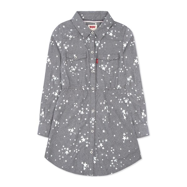 Levi's Girls Long Sleeve Woven Shirt Dress Grey Cloud Dancer Stars
