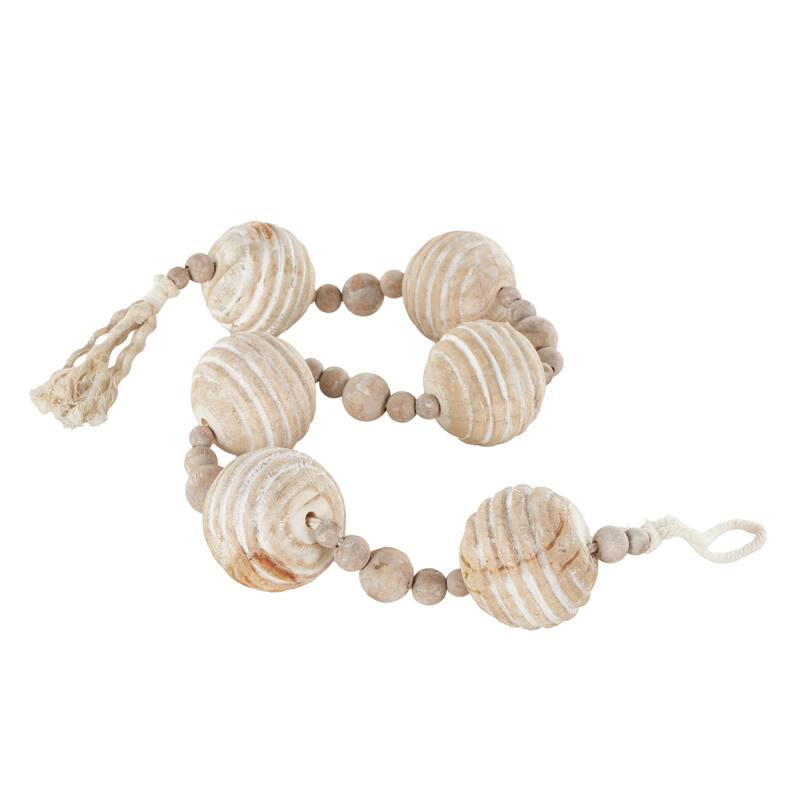 Wood Abstract Handmade Ribbed Wall Decor with White Rope - Beige - Roche River Decor