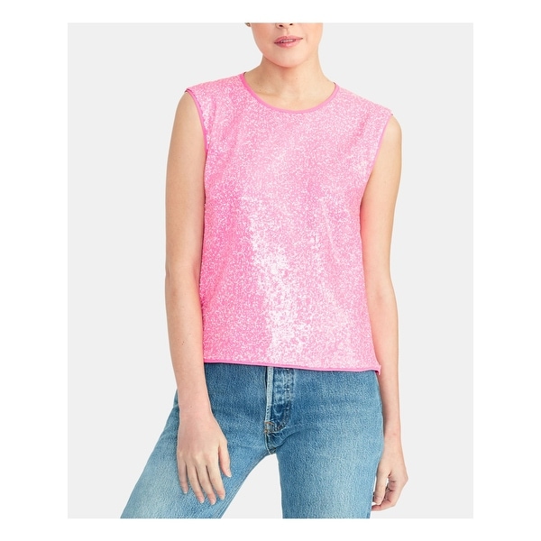 RACHEL ROY Womens Pink Sequined Cap Sleeve Jewel Neck Top Size XL. Opens flyout.