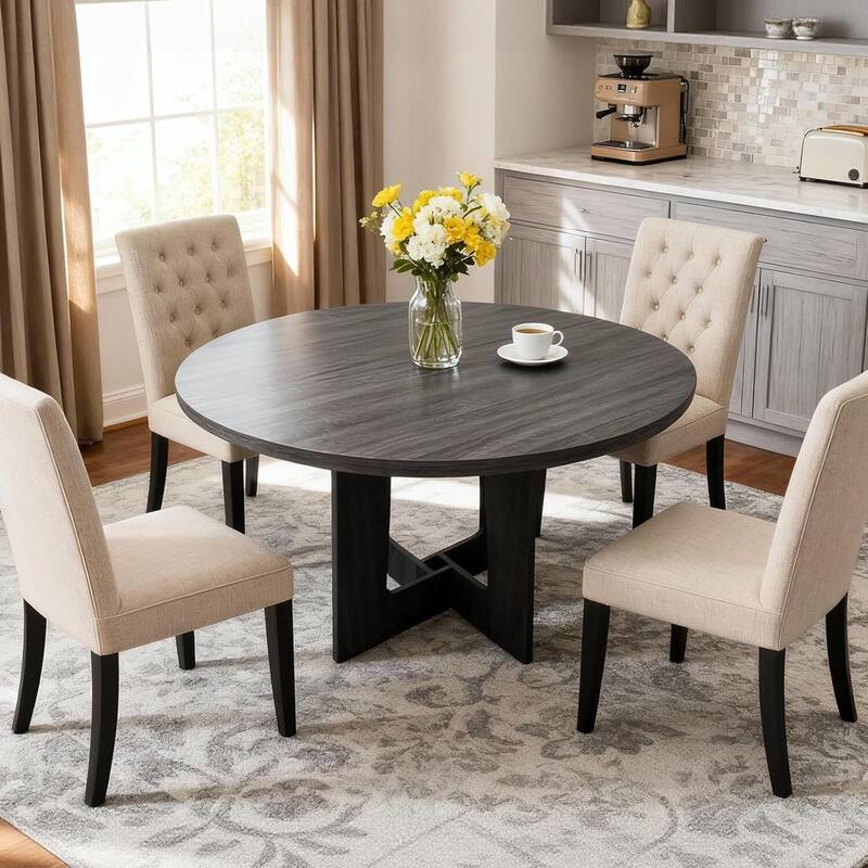 43.3" Kitchen Round Dining Table for Dining Room, Kitchen, Apartment Small Spaces (Only Table) - Black