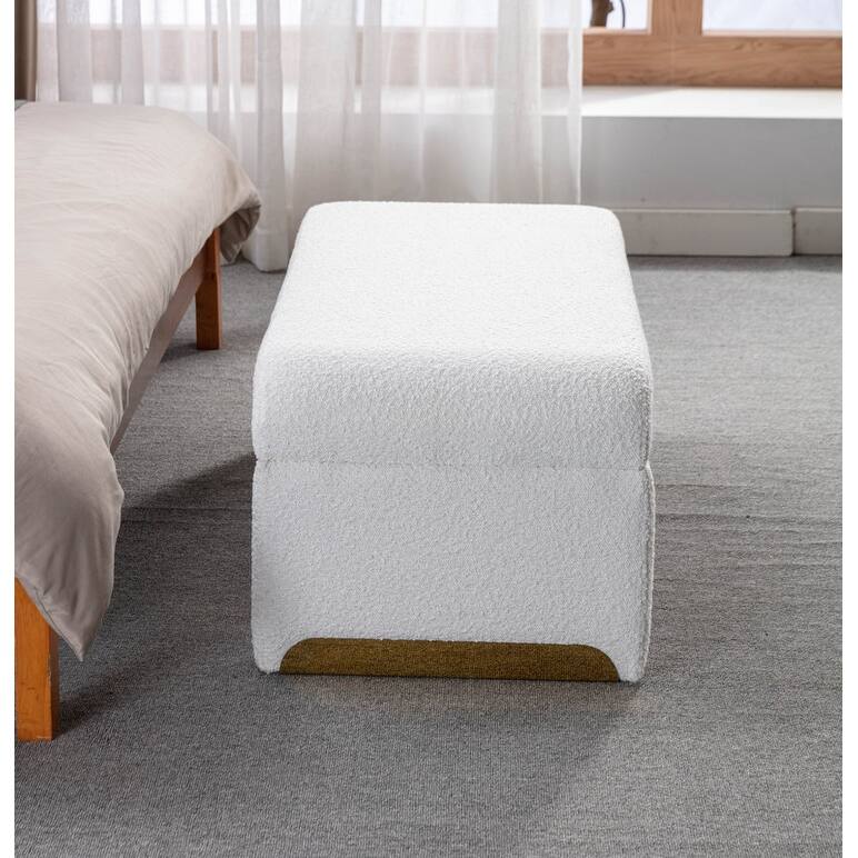 43.3'' Ottoman Bench with Boucle Fabric,End of Bed Bench with Golden