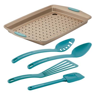 Rachael Ray Cucina Nonstick Bakeware and Tool Set, 6-Piece, Agave Blue