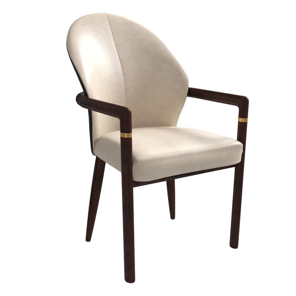 LeisureMod Modern Leather/Velvet Dining Chair - Elegant Armchair in Rubberwood with Gold Accents for Home Furniture