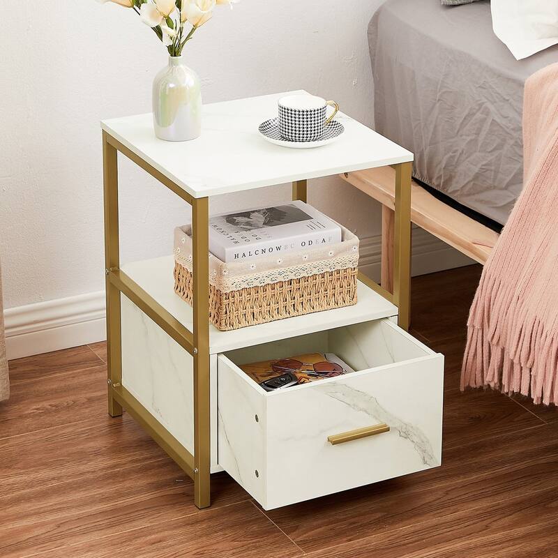VECELO Nightstand Set of 1/2, Modern Square Side End Table, Living Room, Study Metal Frame
