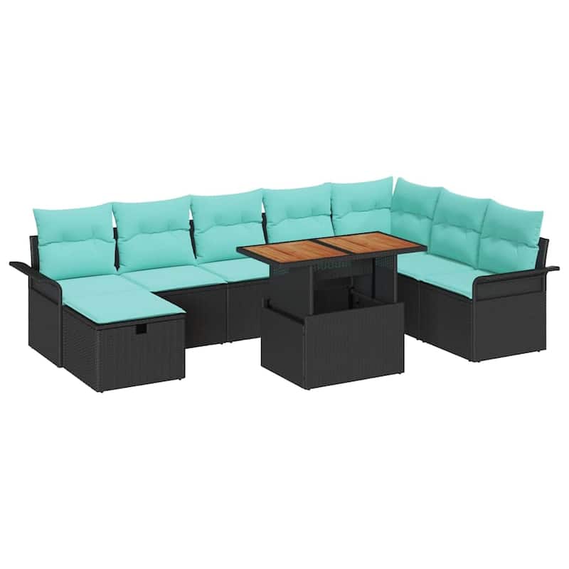 vidaXL 9 Garden Sofa Set with Cushions Black/Grey Poly Rattan - 117.1 x 73.8 x 27.2