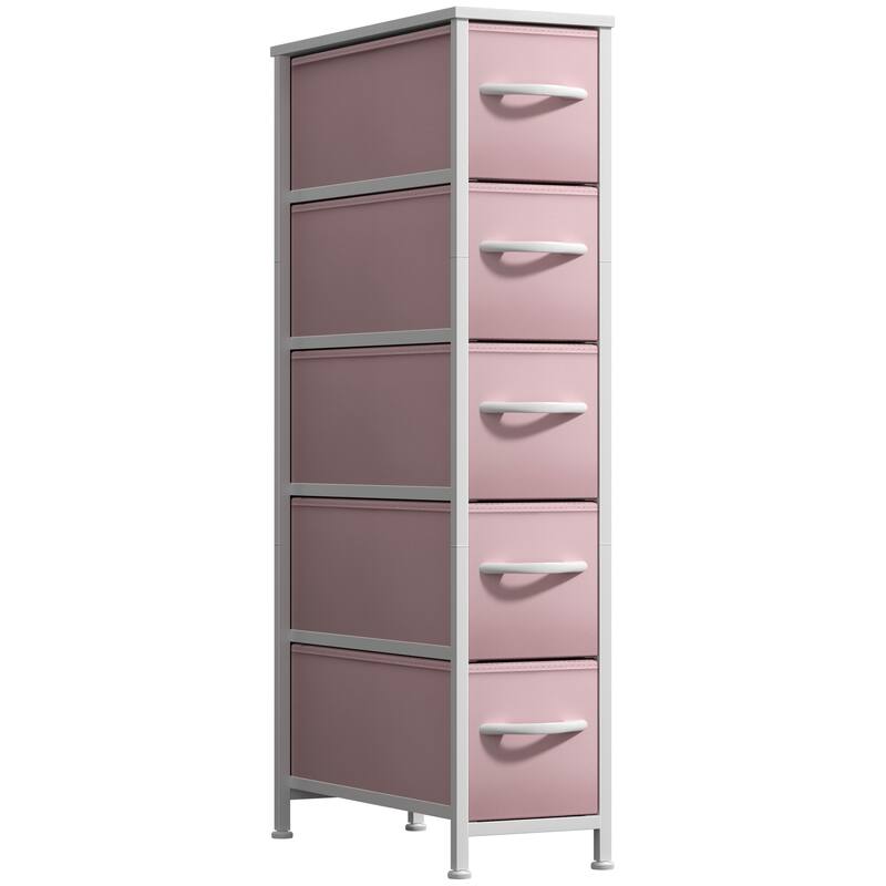Sorbus Narrow Dresser with 5 Drawers - Vertical Slim Storage Chest of Drawers with Steel Frame, Wood Top & Easy Pull Fabric Bins
