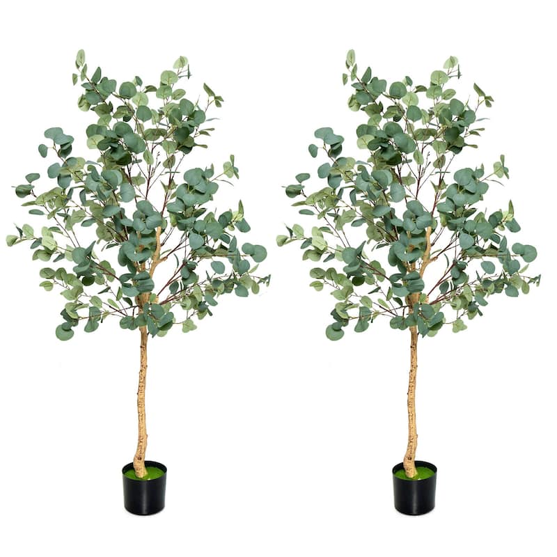 Costway 1/2 PCS 5.5FT Artificial Tree Fake Eucalyptus Tree for Living - 2 PCS