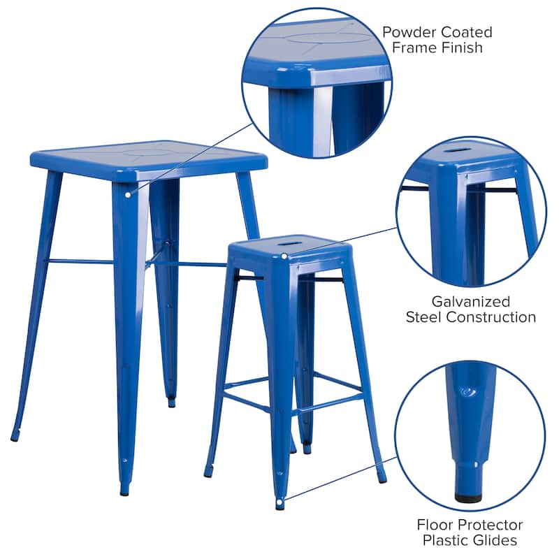 23.75-inch Square Metal Indoor-Outdoor Bar Table Set - 27.75"W x 27.75"D x 40"H