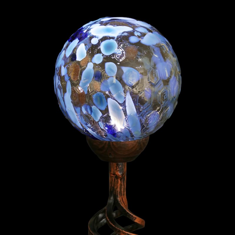 Exhart Solar Pearlized Honeycomb Glass Ball Garden Stake with Metal Finial, 4 by 31 Inches