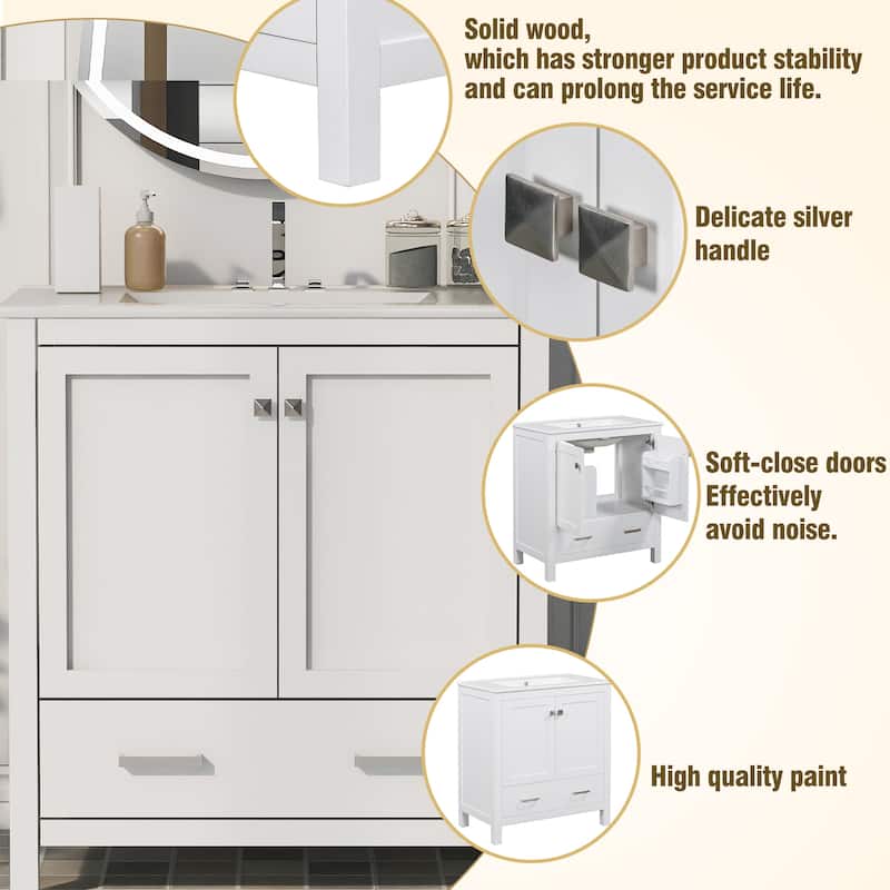 60" Bathroom Vanity Set with Double Freestanding Vanities, Double Ceramic Sinks, Door Organizers and Divided Drawers
