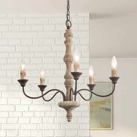 Farmhouse Ivory Distressed Wood Chandelier French Country Lighting