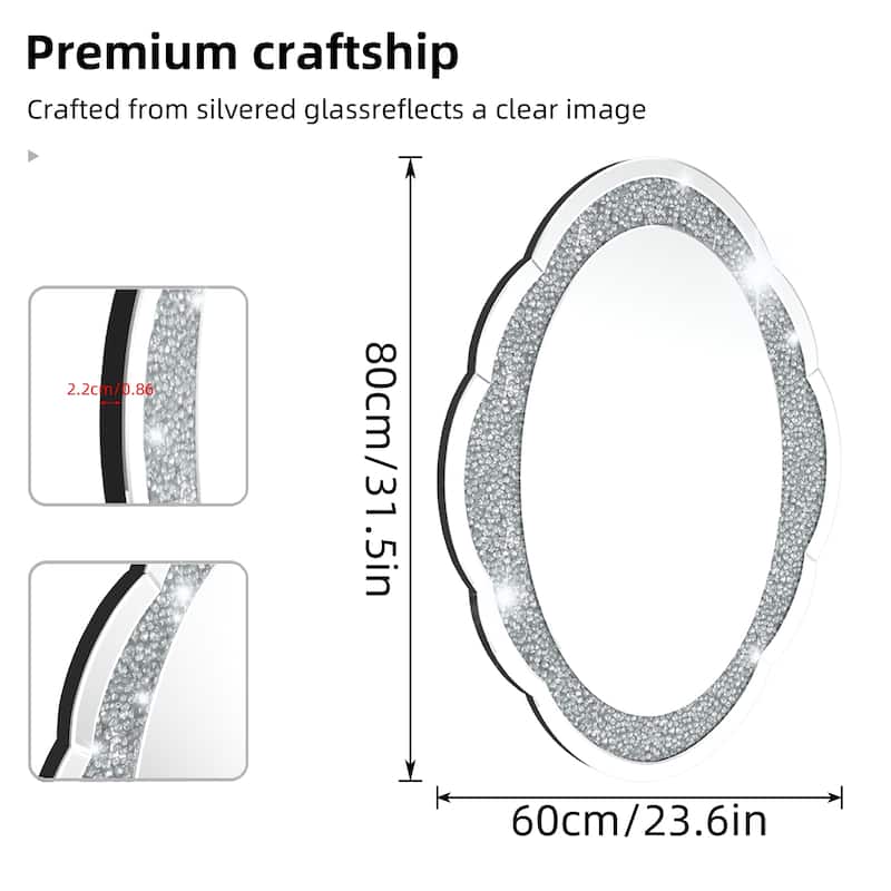 Large Oval Glass Wall Clock with Diamond Crystal - 24"x32"