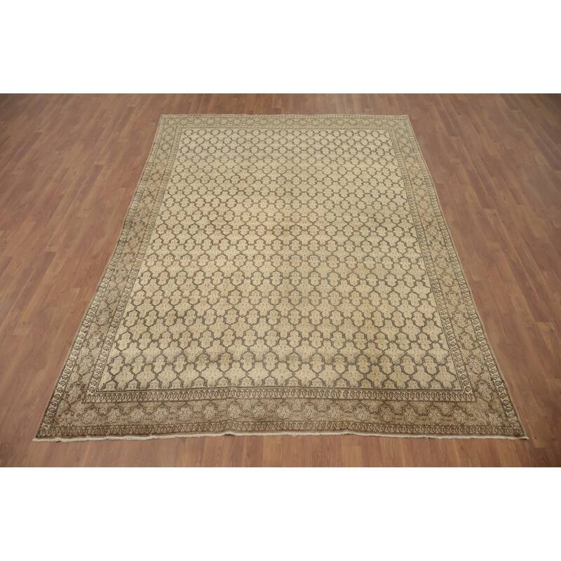 Hand Knotted Oriental 100% Wool Carpet Traditional All-Over Beige & Ivories Mood Area Rug - 9' 10'' X 7' 0''