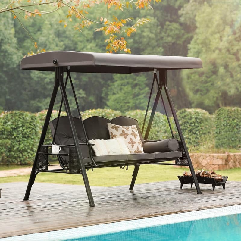 3-Person Metal Patio Swing with Canopy and Cushions