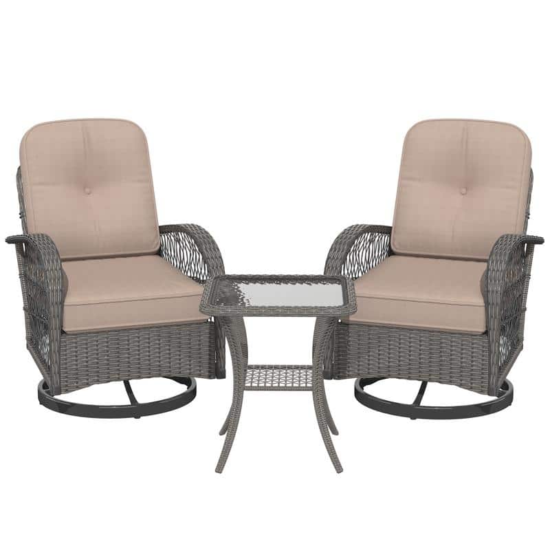 360° Swivel Rocking Patio Chairs Set with Thick Cushions & Tempered Glass Table | Indoor Living Room / Balcony| 3/5-Piece