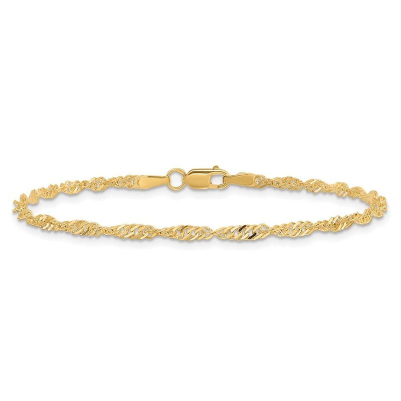 Curata 10k Yellow Gold Solid 2mm Singapore Chain Bracelet - 7" 8" - 8 Inch