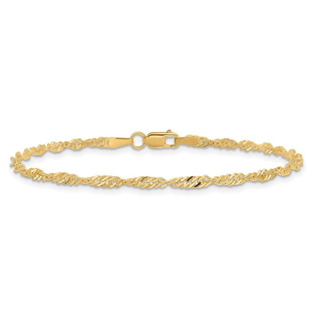 Curata 10k Yellow Gold Solid 2mm Singapore Chain Bracelet - 7" 8"