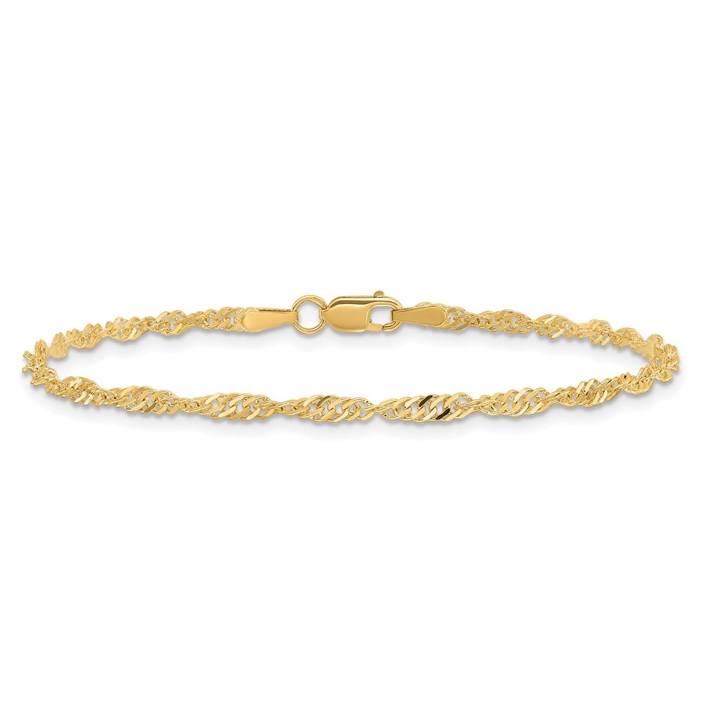 Curata 10k Yellow Gold Solid 2mm Singapore Chain Bracelet