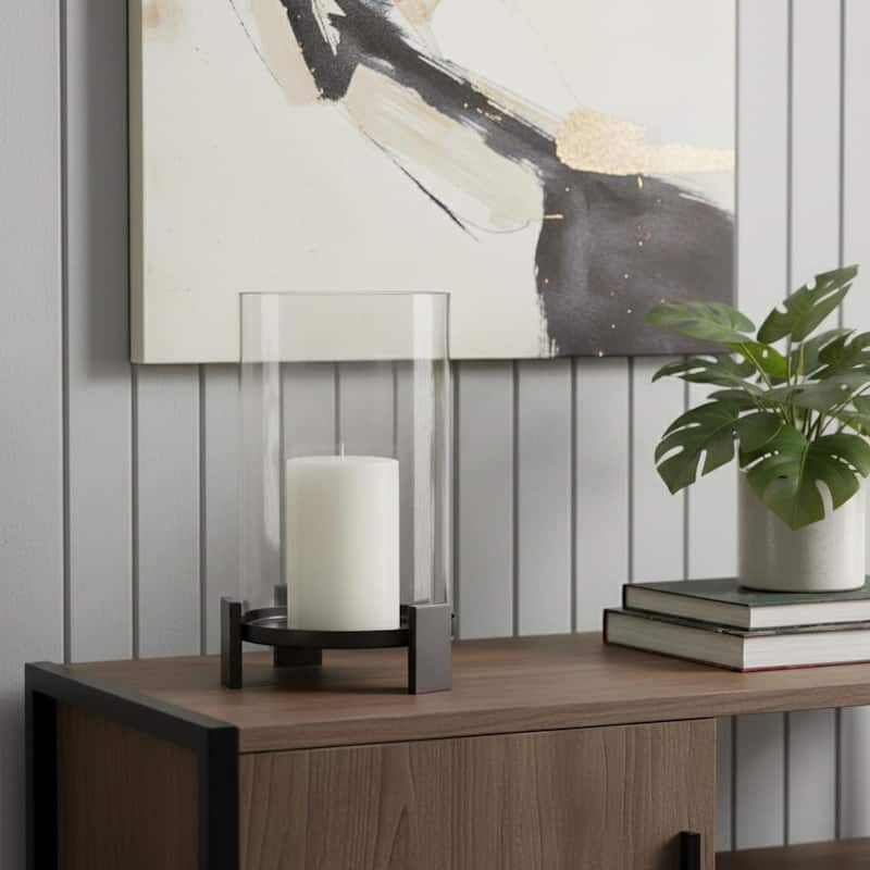 14" Black Metal Abstract Tabletop Hurricane Candle Holder - Black
