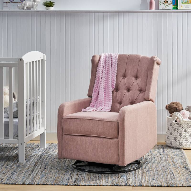 Swivel Tufted Recliner Chair, Fabric Manual Rocking Lounge Chair with Adjustable Backrest & Footrest Modern Single Sofa Chair